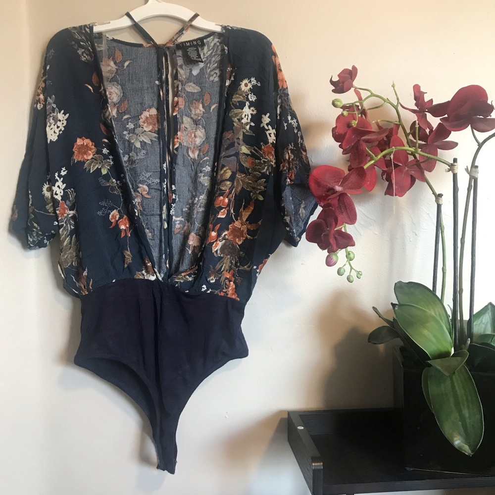 Deep V Choker Floral Bodysuit